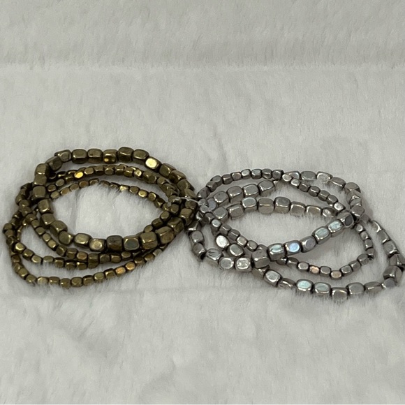 NWOT 7 Metal Beaded Stretch Bracelets -- Antique Gold and Silver - Picture 3 of 8